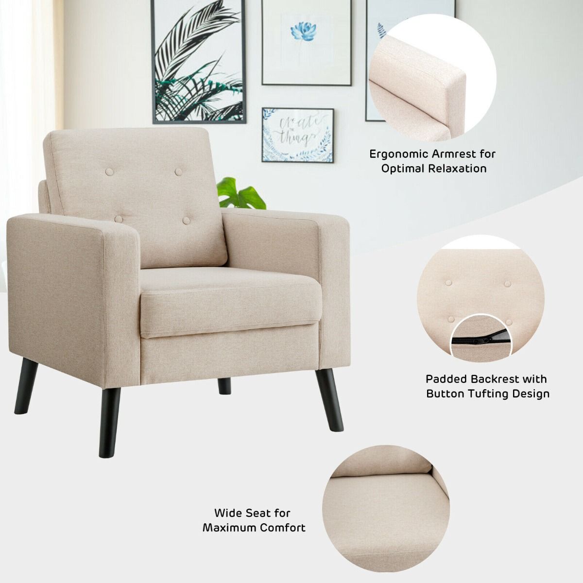 Modern Upholstered Accent Sofa Chair for Living Room